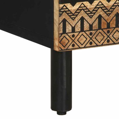 Нощно шкафче, черен, 50x33x62 см, масивно грубо дърво манго