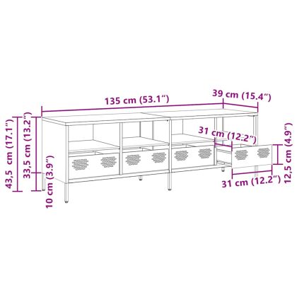 ТВ шкаф, бял, 135x39x43,5 см, студеновалцувана стомана