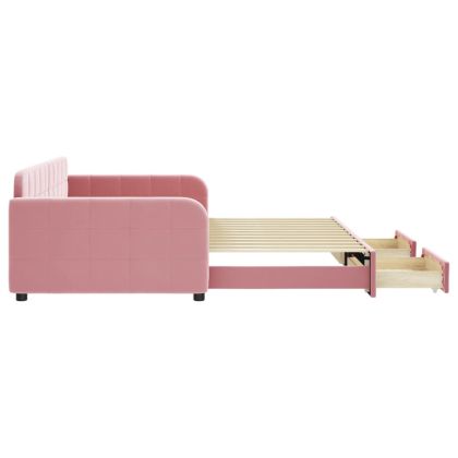 Канапе с изтеглящо легло и чекмеджета розово 100x200 см кадифе