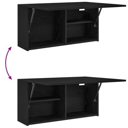 Стенен шкаф за баня, черни, 80x25x40 см, инженерно дърво