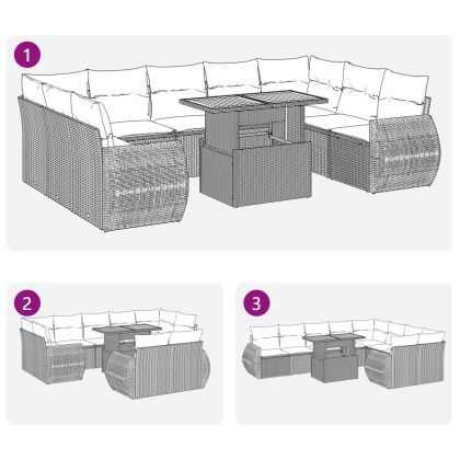 Градински комплект диван с възглавници 10 части сив полиратан