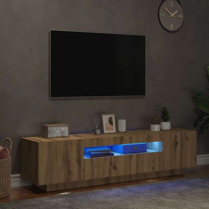 ТВ шкаф с LED осветление, 160x35x40 см, инженерно дърво