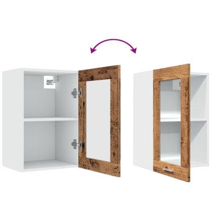 Висящ стъклен шкаф "Lyon", старо дърво, 40x31x60 см, инженерно дърво