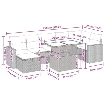 Градински комплект диван с възглавници 8 части черен полиратан