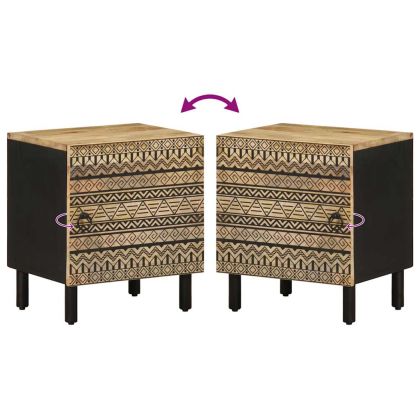 Нощно шкафче, черен, 40x33,5x46 см, грубо мангово дърво масив