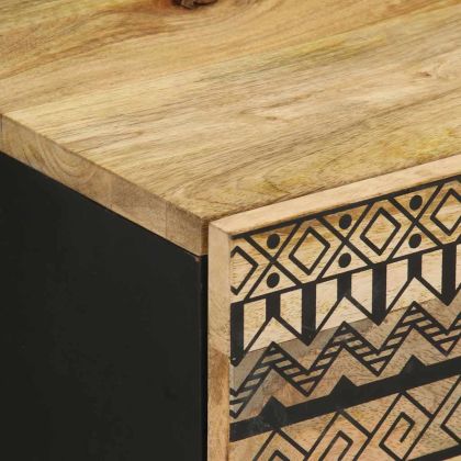 Нощно шкафче, черен, 40x33,5x46 см, грубо мангово дърво масив