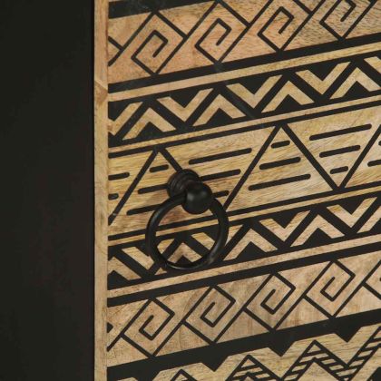 Нощно шкафче, черен, 40x33,5x46 см, грубо мангово дърво масив