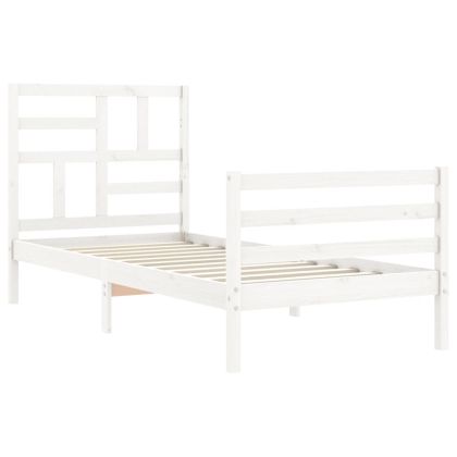 Рамка за легло с табла, бяла, 90x200 см, масивно дърво