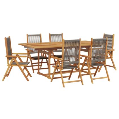 Градински трапезен комплект 7 части сив полипропилен и масив