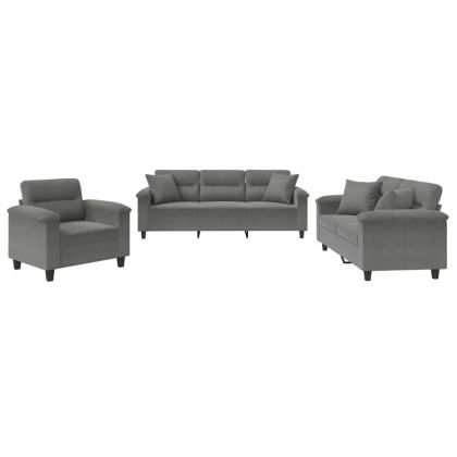 Комплект дивани 3 части с възглавници тъмносив плат микрофибър