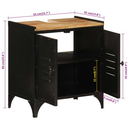 Шкаф за баня за мивка 55x35x60 см масивно мангово дърво