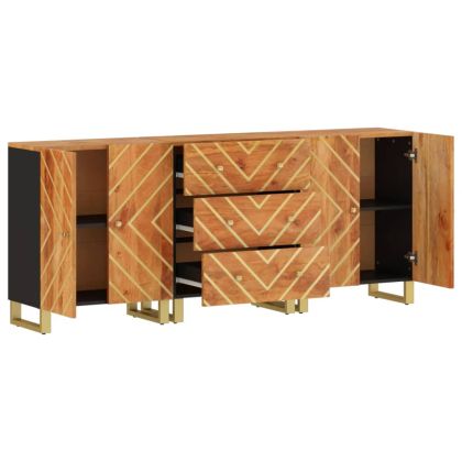 Странични шкафове 3 бр кафяво и черно 60x33,5x75 см манго масив