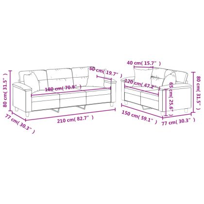 Комплект дивани 2 части с възглавници кремав плат микрофибър