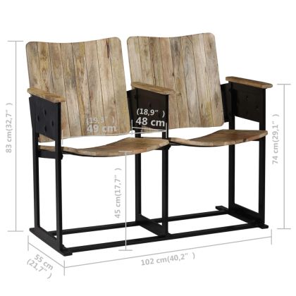 2-местна пейка, мангово дърво масив и стомана