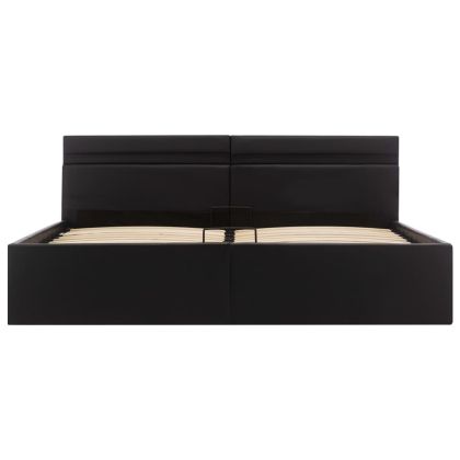 Легло с повдигащ механизъм и LED черно еко кожа 180x200 cм