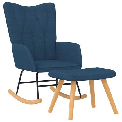 Люлеещ се стол с табуретка, син, плат