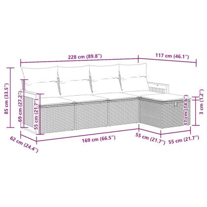 Градински комплект диван с възглавници 5 части бежов полиратан