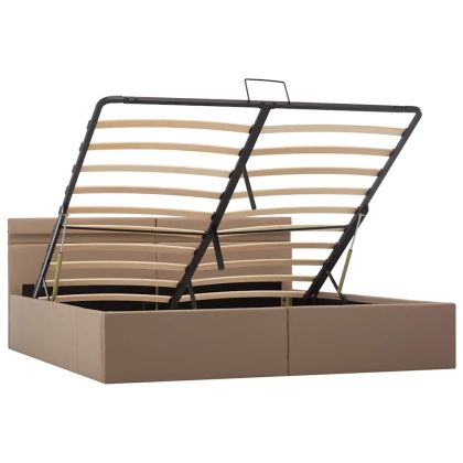 Хидравлично легло с LED капучино изкуствена кожа 160x200 cм