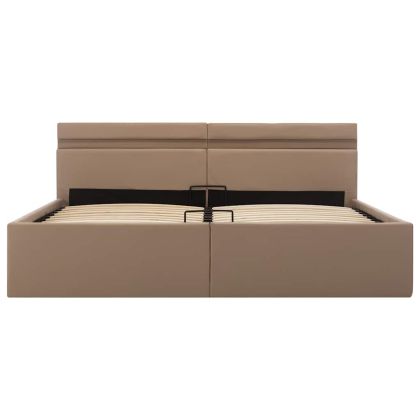 Хидравлично легло с LED капучино изкуствена кожа 160x200 cм