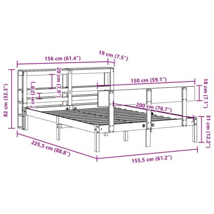 Рамка за легло без матрак, бял, 150x200 см, бор масив
