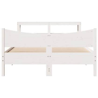 Рамка за легло с табла, бяла, 135x190 см, борово дърво масив