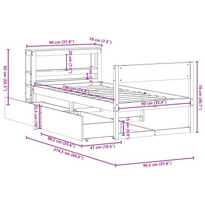 Рамка за легло без матрак, 90x190 см, масивна чамова дървесина
