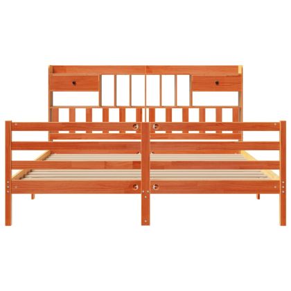 Легло с етажерка за книги, без матрак, 200x200 см, бор масив