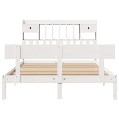 Легло с етажерка за книги, без матрак, 140x190 см, бор масив