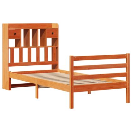 Легло с рафтове за книги без матрак кафяв 90x190 см бор масив