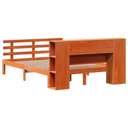 Легло с етажерка за книги, без матрак, 140x190 см, бор масив