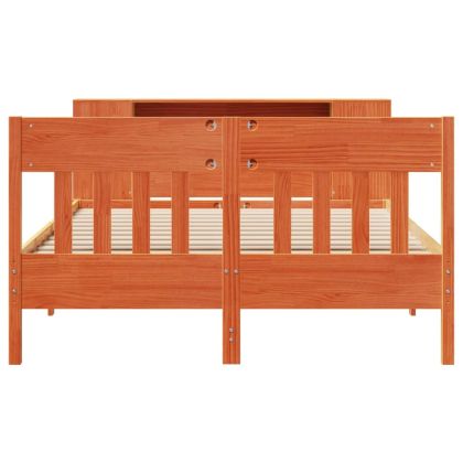 Легло с етажерка за книги, без матрак, 140x190 см, бор масив