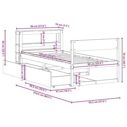 Рамка за легло без матрак, восъчнокафяв, 90x190 см, бор масив