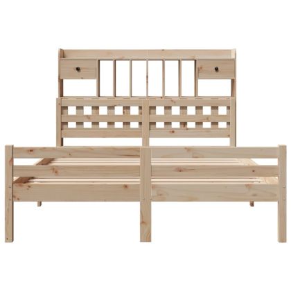 Легло с етажерка за книги, без матрак, 140x200 см, бор масив