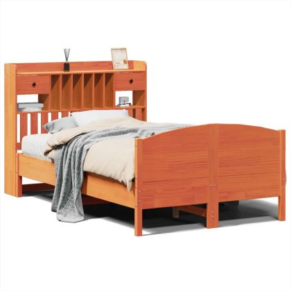 Легло с етажерка за книги, без матрак, 135x190 см, бор масив