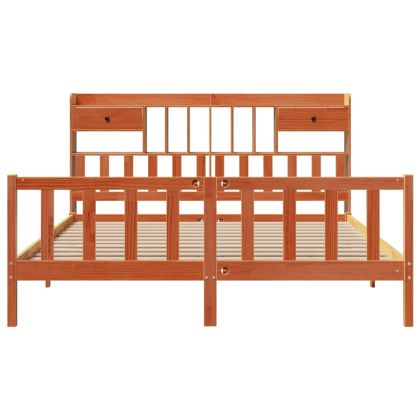 Легло с етажерка за книги, без матрак, 200x200 см, бор масив