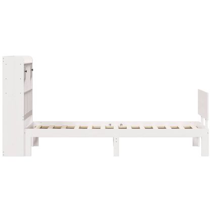 Легло с рафтове за книги, без матрак, бял, 90x190 см, бор масив
