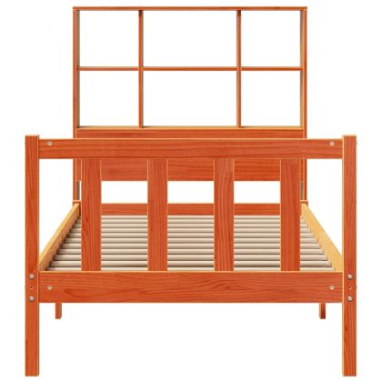 Легло с етажерка за книги, без матрак, 90x200 см, бор масив