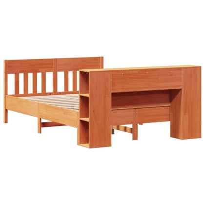 Легло с етажерка за книги, без матрак, 120x190 см, бор масив