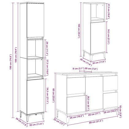 Комплект мебели за баня от 3 части бетонно сив инженерно дърво