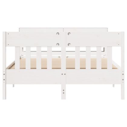 Рамка за легло без матрак, бял, 135x190 см, бор масив