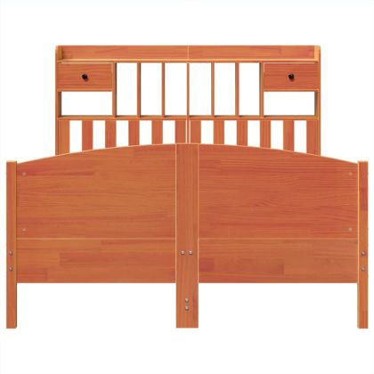 Легло с етажерка за книги, без матрак, 140x190 см, бор масив