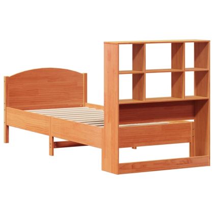 Легло с рафтове за книги без матрак кафяв 90x190 см бор масив