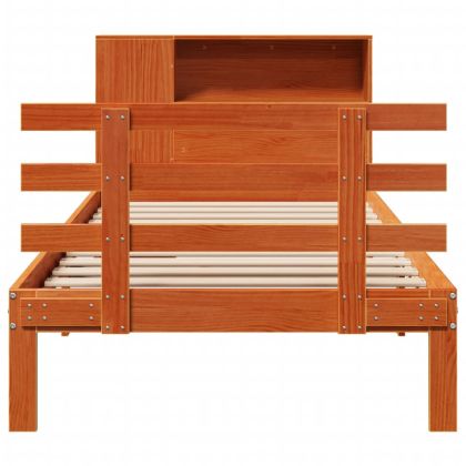 Легло с етажерка за книги, без матрак, 100x200 см, бор масив