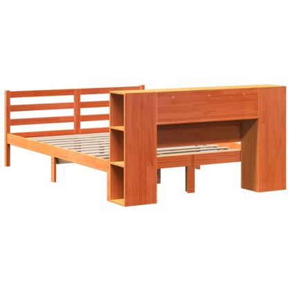 Легло с етажерка за книги, без матрак, 140x190 см, бор масив