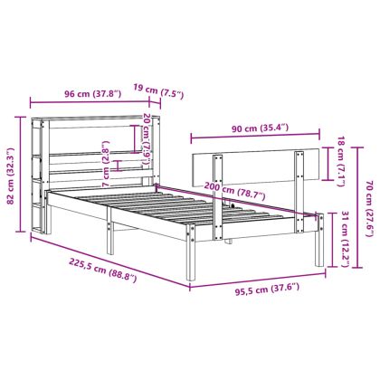 Рамка за легло без матрак, 90x200 см, масивна чамова дървесина