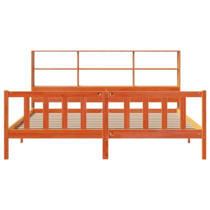 Легло с етажерка за книги, без матрак, 200x200 см, бор масив