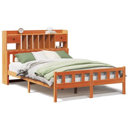 Легло с етажерка за книги, без матрак, 150x200 см, бор масив