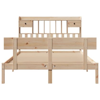 Легло с етажерка за книги, без матрак, 140x200 см, бор масив