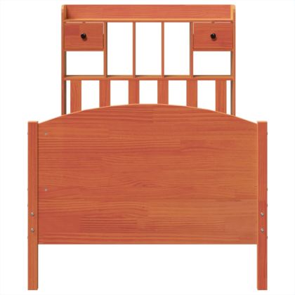 Легло с рафтове за книги без матрак кафяв 90x190 см бор масив