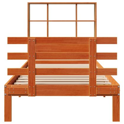 Легло с рафтове за книги без матрак кафяв 90x190 см бор масив